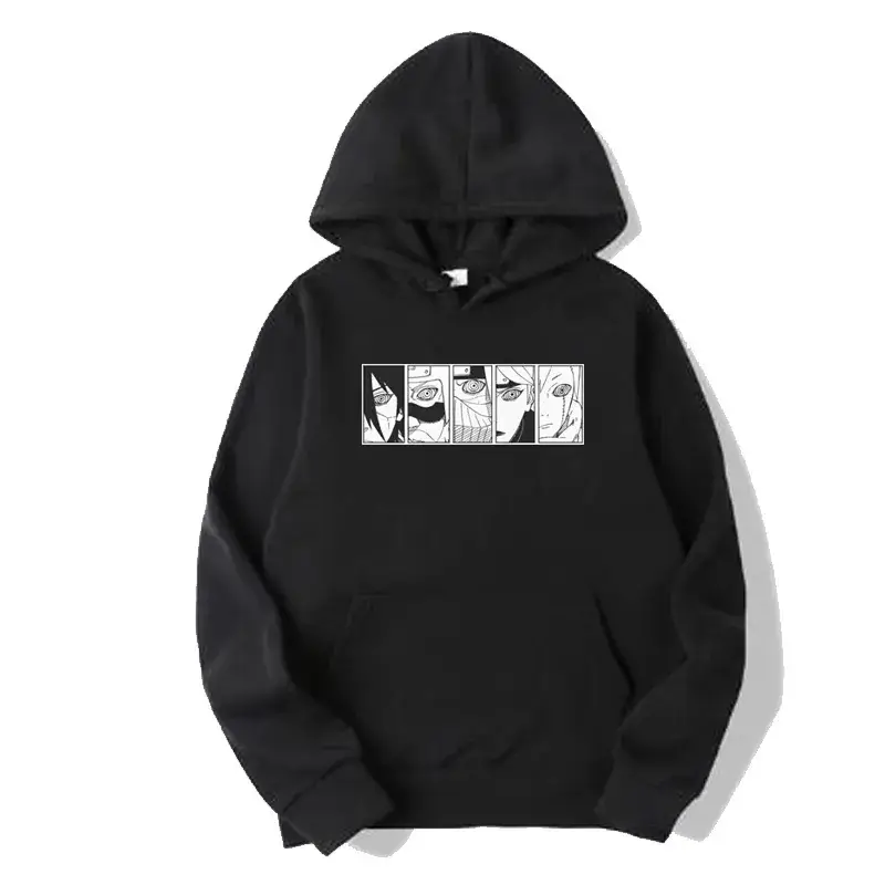 Naruto Eyes Print Black Hooded Sweatshirt for Men Women - Image 8