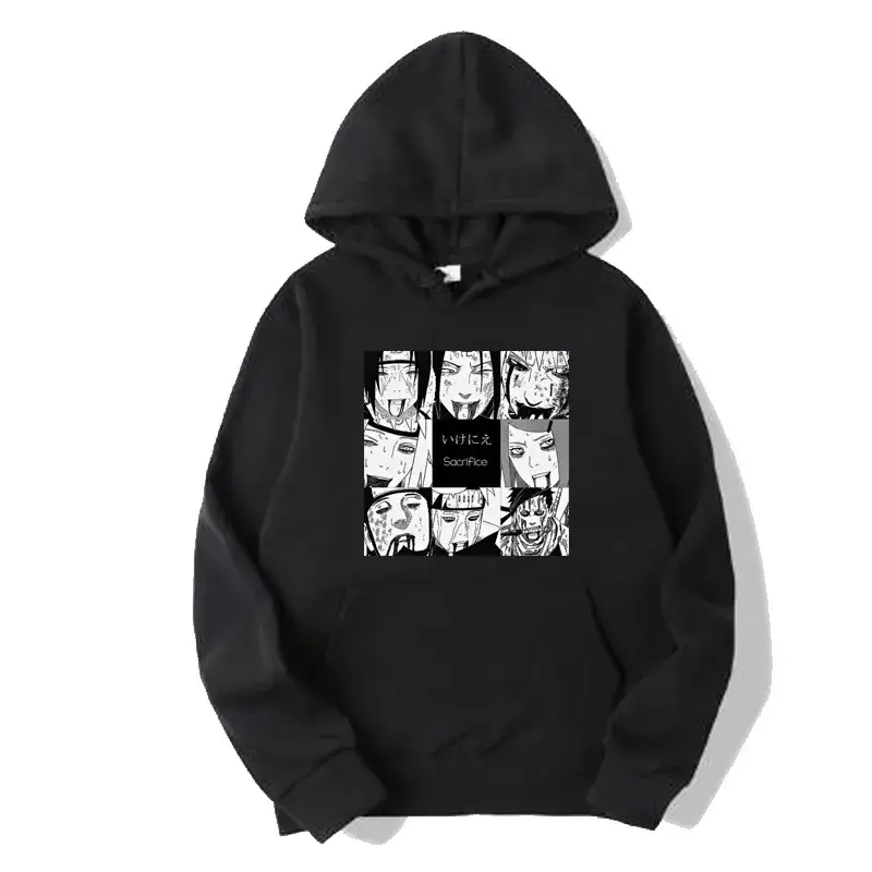 Naruto Eyes Print Black Hooded Sweatshirt for Men Women - Image 13