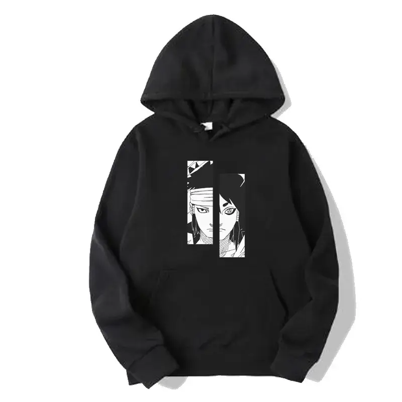Naruto Eyes Print Black Hooded Sweatshirt for Men Women - Image 2