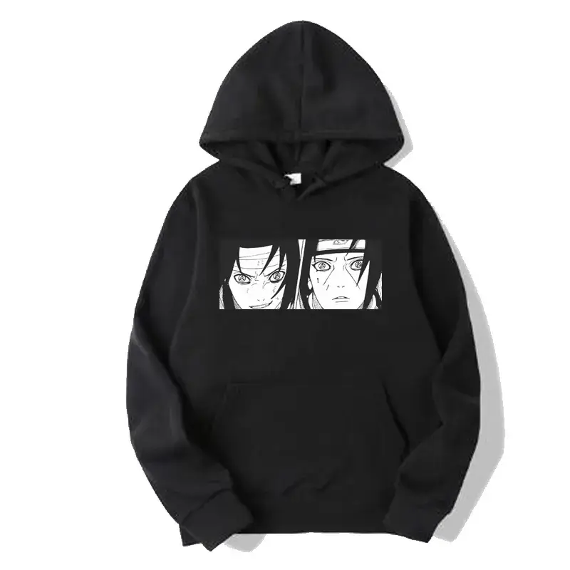 Naruto Eyes Print Black Hooded Sweatshirt for Men Women - Image 4