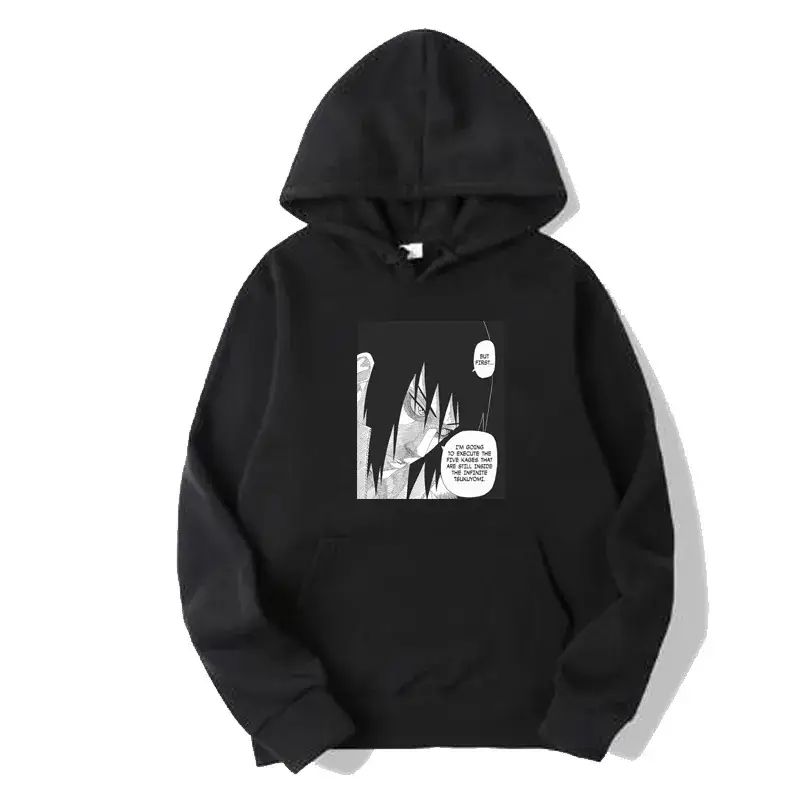 Naruto Eyes Print Black Hooded Sweatshirt for Men Women - Image 7