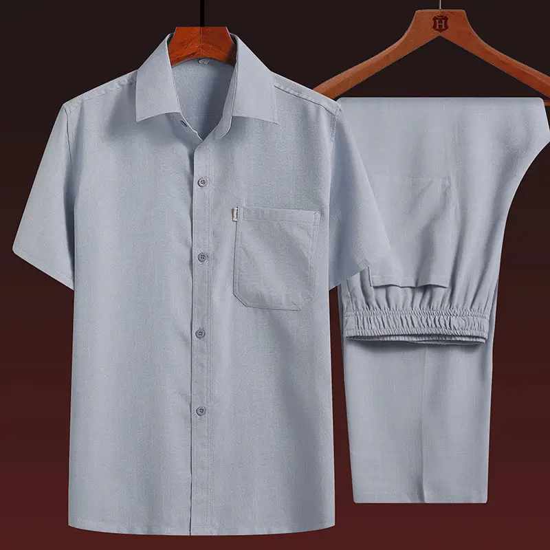Men Linen Chinese Style Shirt & Pants Set White Elderly Suit - Image 11
