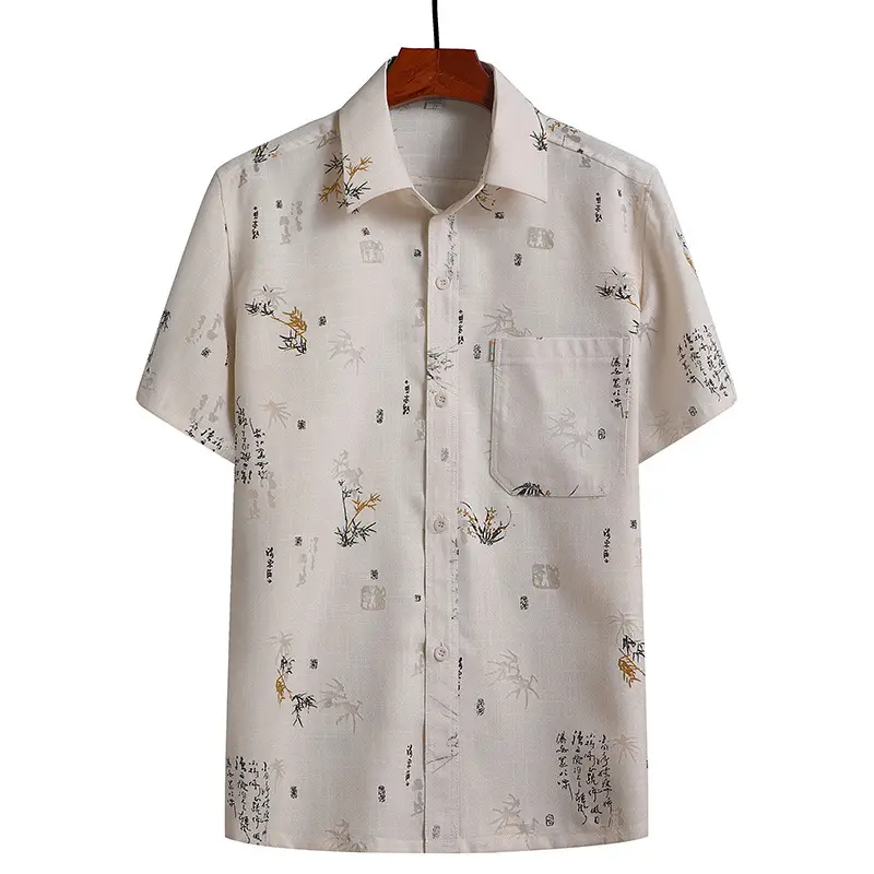 Men Linen Chinese Style Shirt & Pants Set White Elderly Suit - Image 19