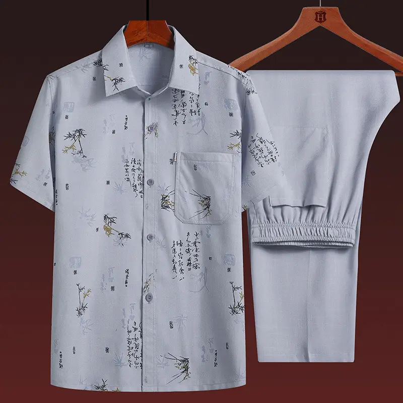 Men Linen Chinese Style Shirt & Pants Set White Elderly Suit - Image 8