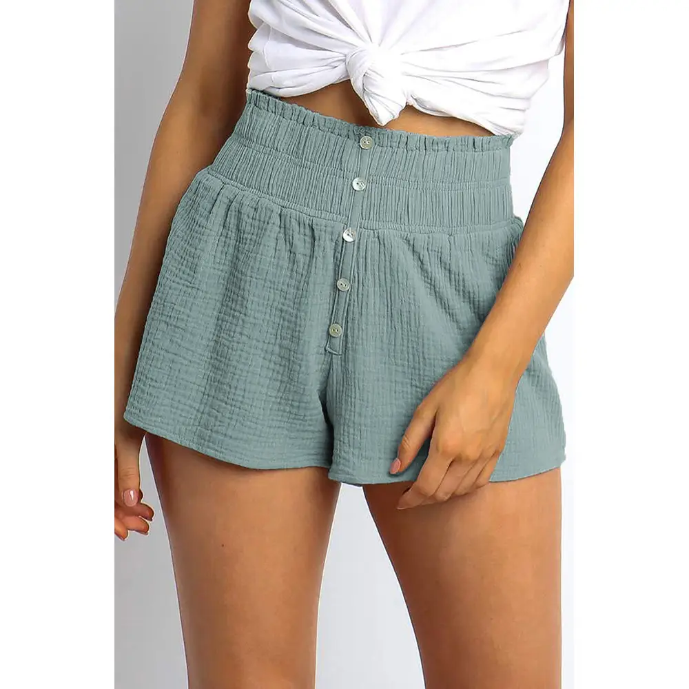 Women Summer Shorts Black Green Pink High Waist Button - Image 6