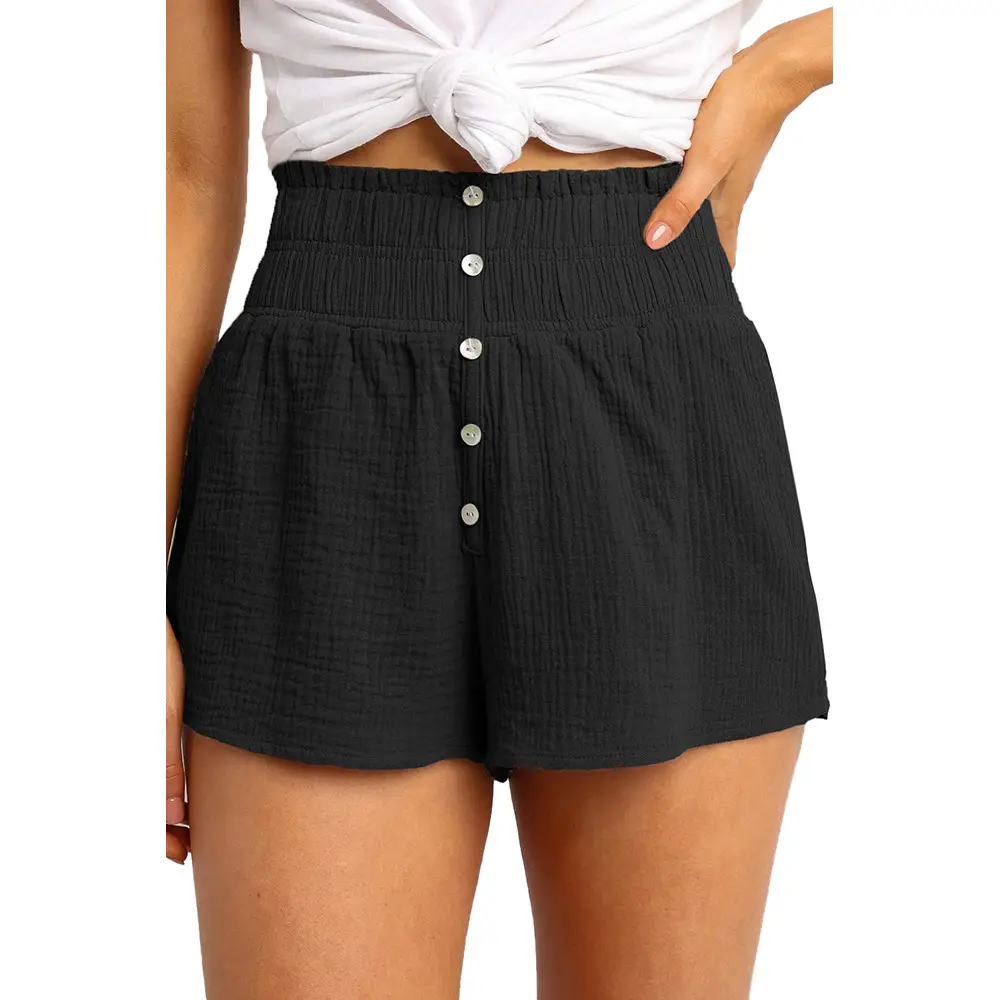 Women Summer Shorts Black Green Pink High Waist Button - Image 2