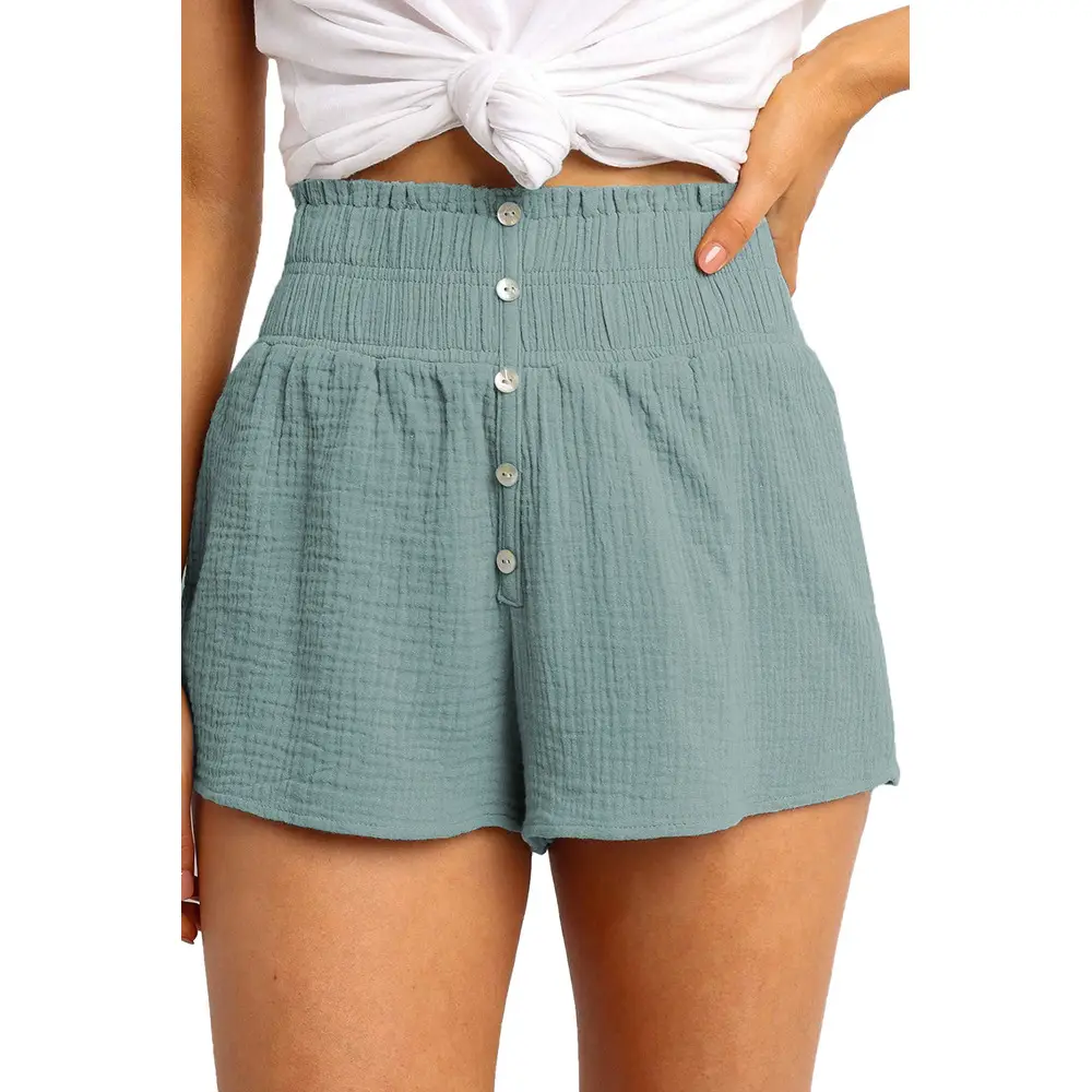 Women Summer Shorts Black Green Pink High Waist Button - Image 3