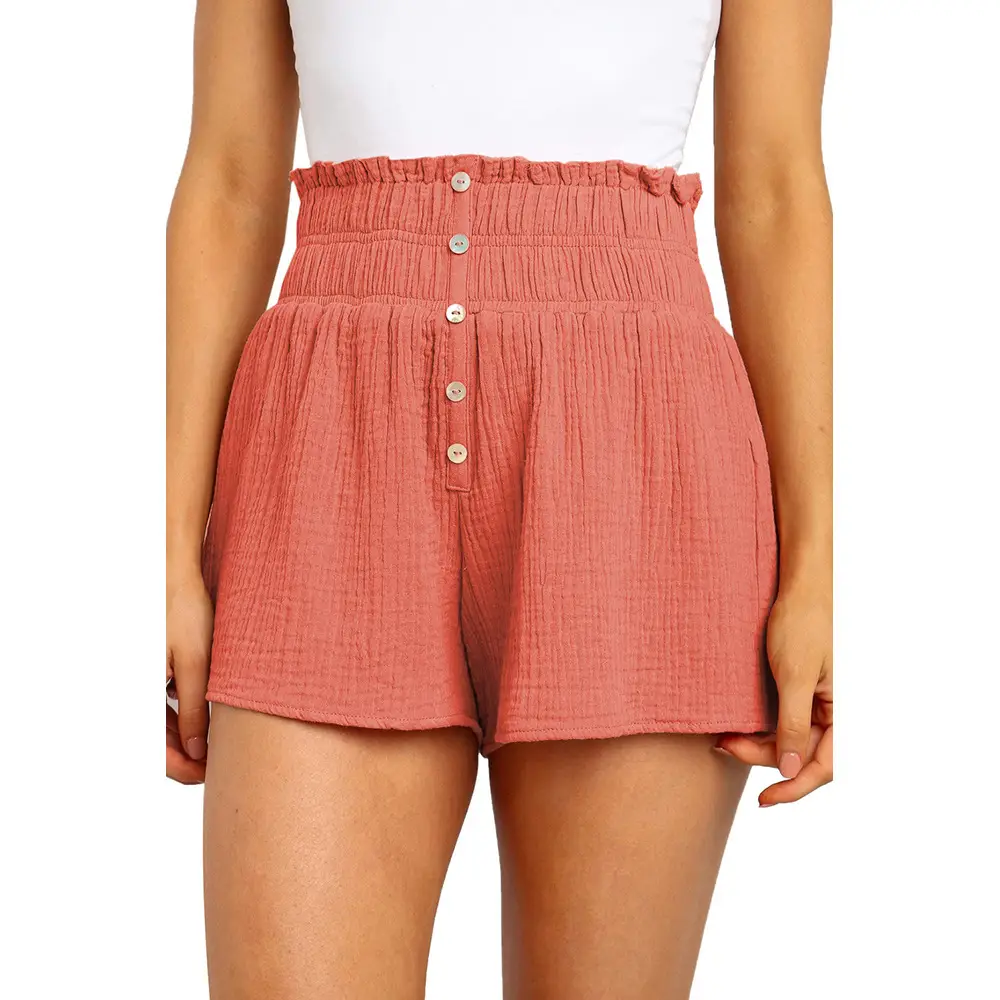 Women Summer Shorts Black Green Pink High Waist Button - Image 4