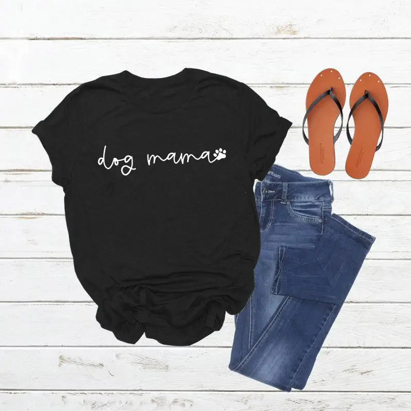 Pink T-Shirt with Dog Mama Print for Women