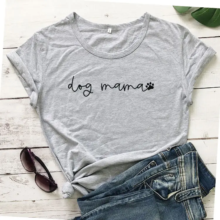 Pink T-Shirt with Dog Mama Print for Women
