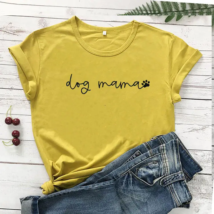 Pink T-Shirt with Dog Mama Print for Women