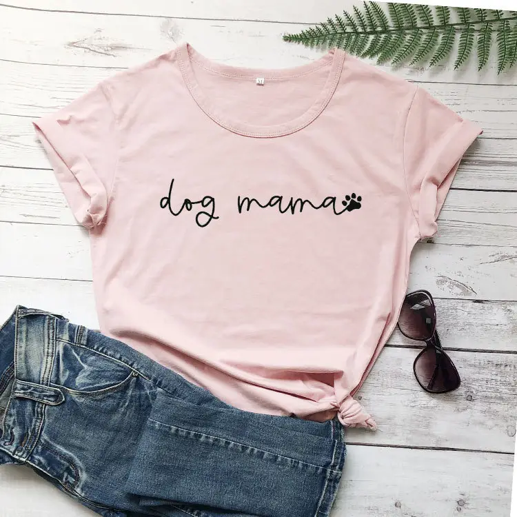 Pink T-Shirt with Dog Mama Print for Women