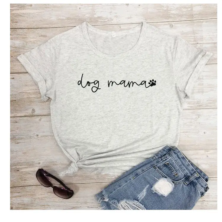 Pink T-Shirt with Dog Mama Print for Women