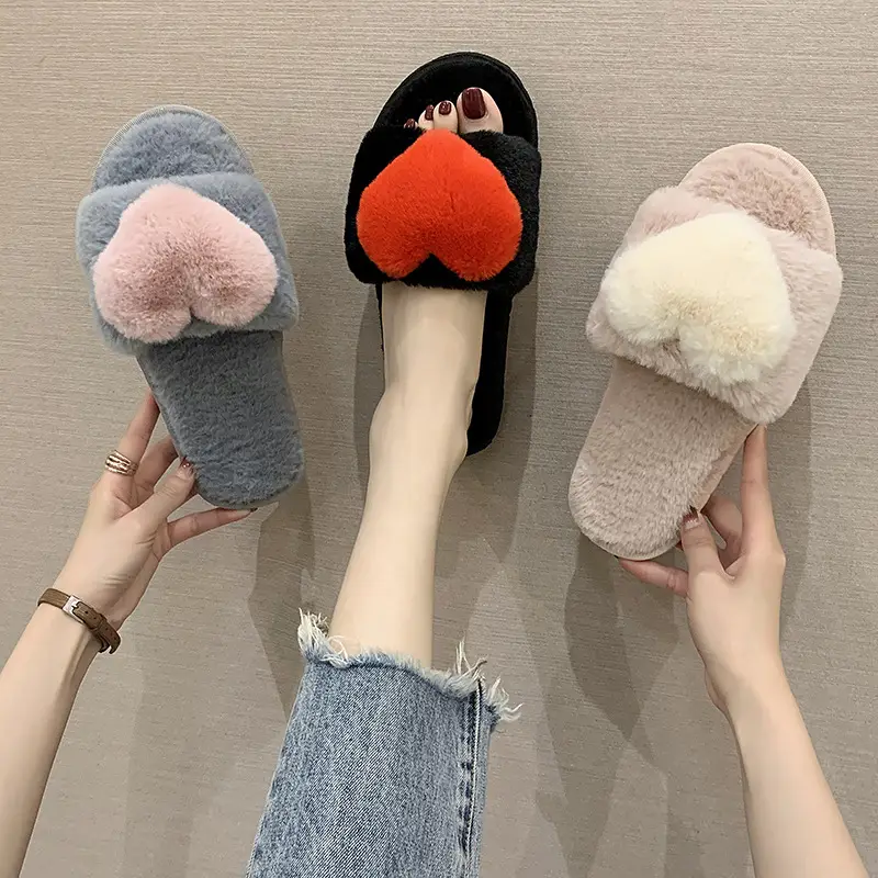 Slippers women's flat cotton slippers cute home plus velvet warm winter new indoor fluffy shoes personalized wholesale
