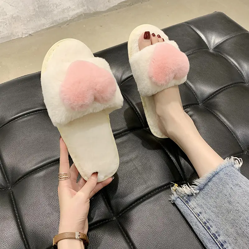 Slippers women's flat cotton slippers cute home plus velvet warm winter new indoor fluffy shoes personalized wholesale