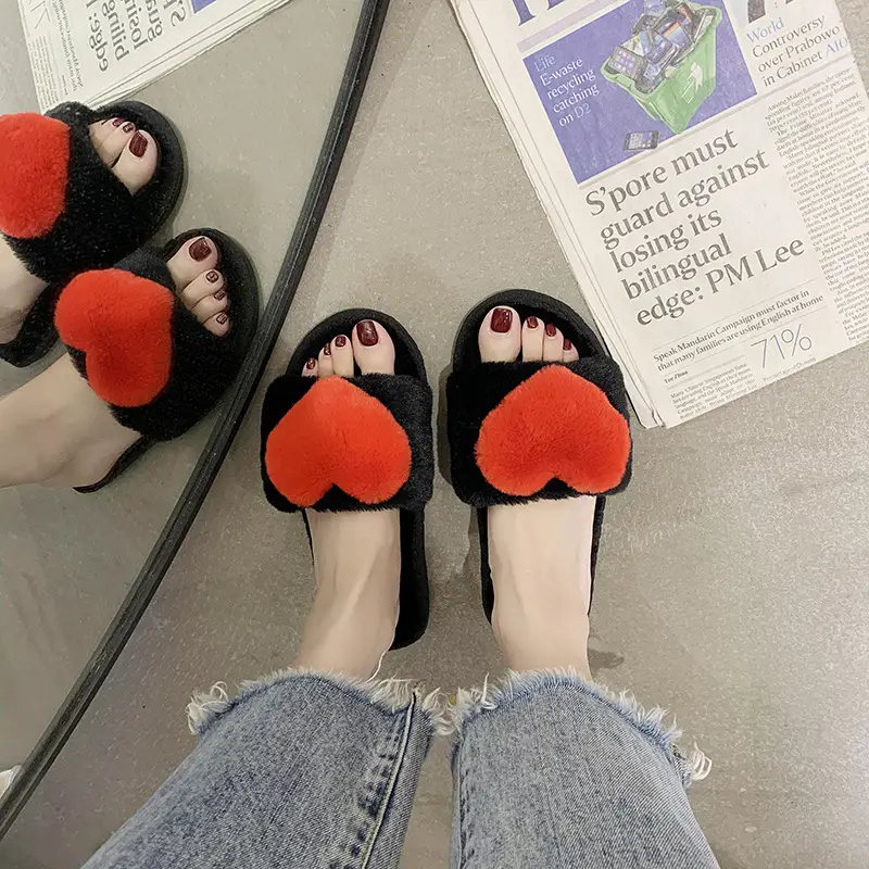 Slippers women's flat cotton slippers cute home plus velvet warm winter new indoor fluffy shoes personalized wholesale