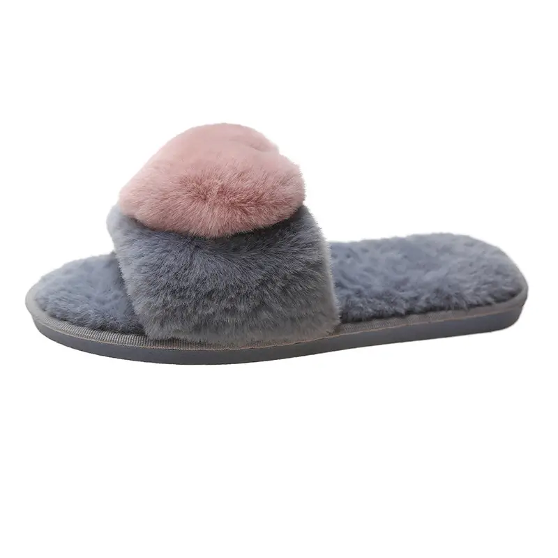 Slippers women's flat cotton slippers cute home plus velvet warm winter new indoor fluffy shoes personalized wholesale
