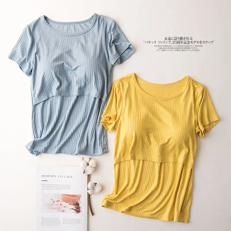 Pink Striped T-Shirt for Pregnant Women Short Sleeve