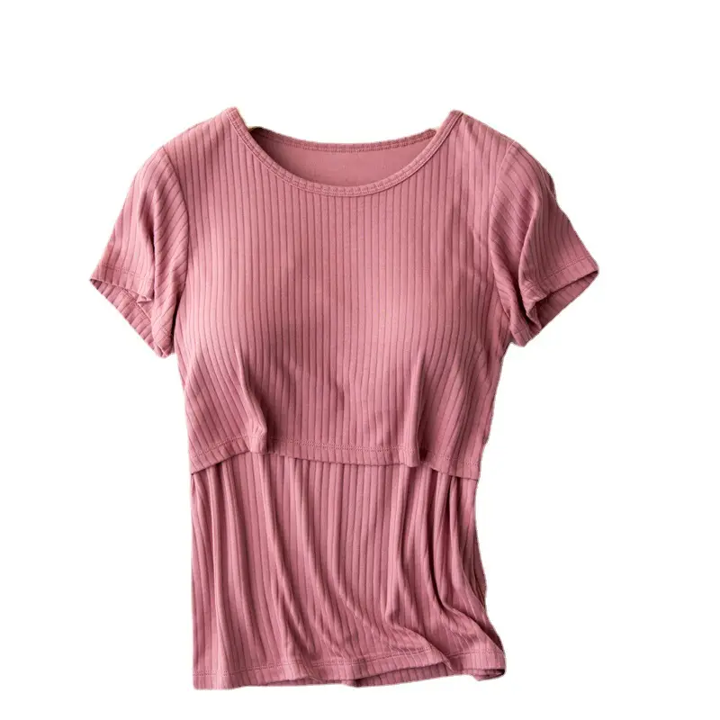 Pink Striped T-Shirt for Pregnant Women Short Sleeve