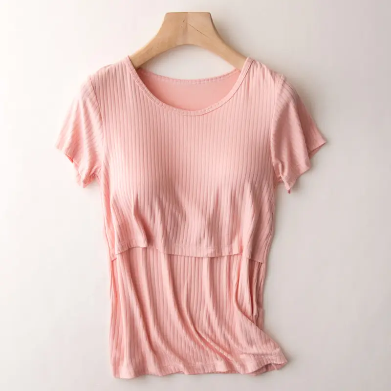 Pink Striped T-Shirt for Pregnant Women Short Sleeve