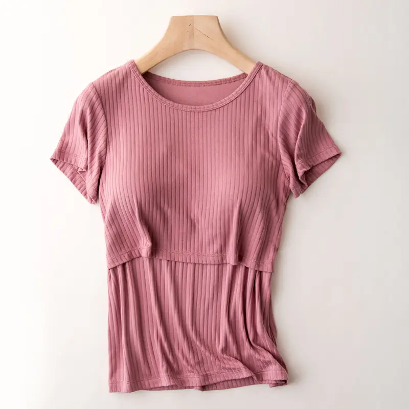 Pink Striped T-Shirt for Pregnant Women Short Sleeve