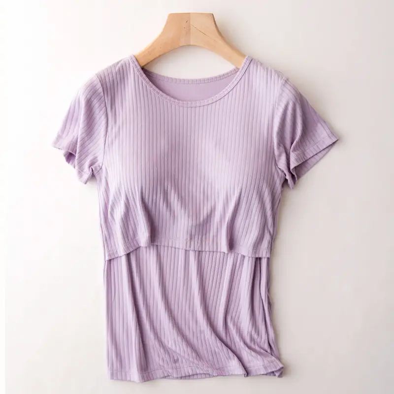 Pink Striped T-Shirt for Pregnant Women Short Sleeve