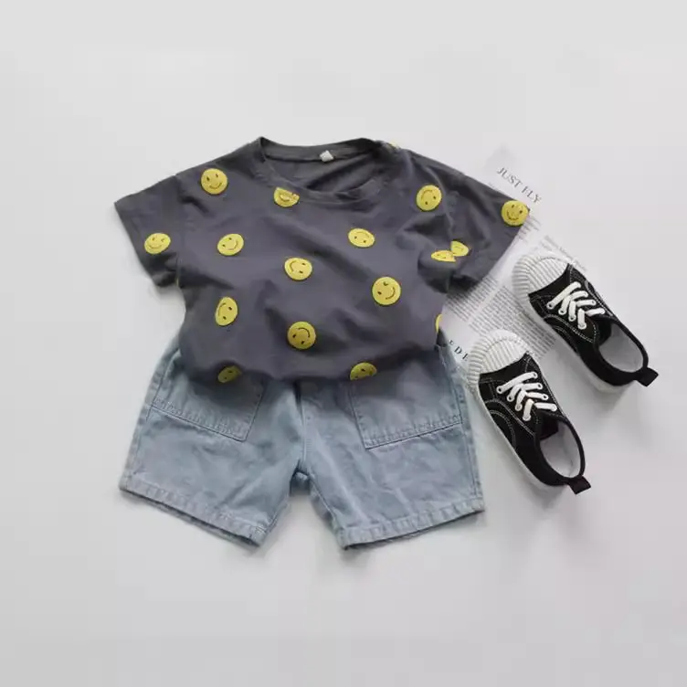 Children's T-Shirt Set Smiley Face Cotton Korean Style - Image 5