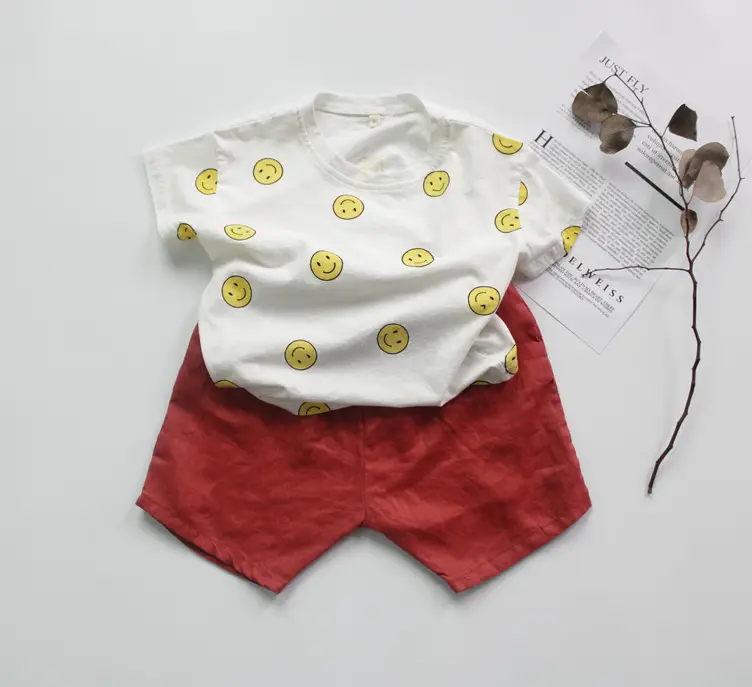 Children's T-Shirt Set Smiley Face Cotton Korean Style — feature 10