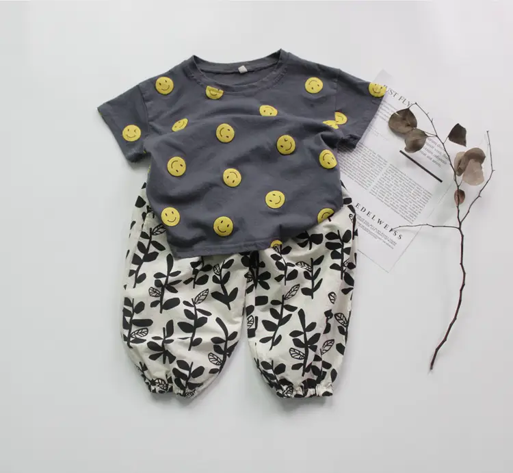 Children's T-Shirt Set Smiley Face Cotton Korean Style — feature 11