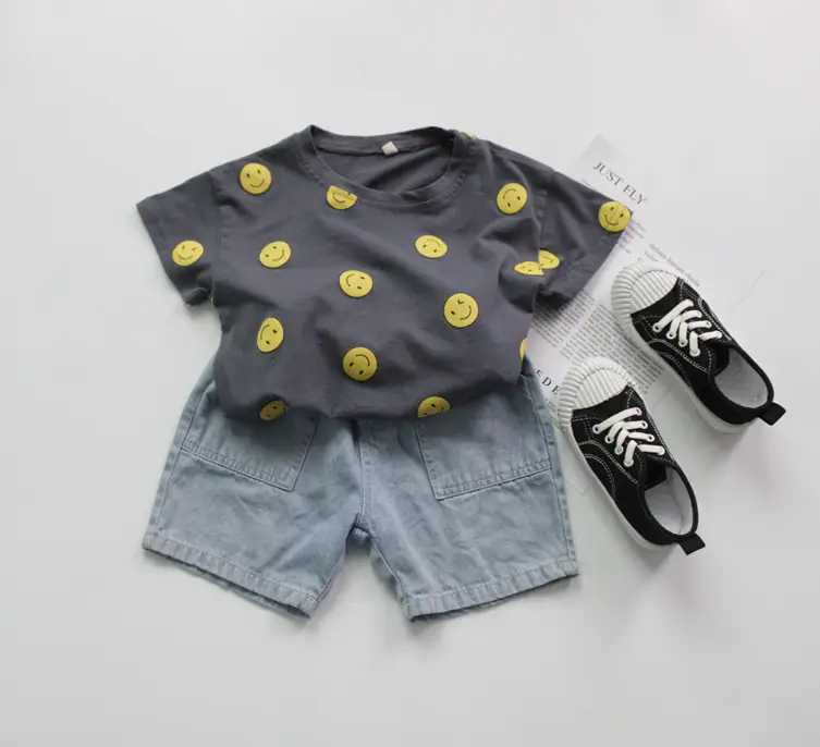 Children's T-Shirt Set Smiley Face Cotton Korean Style — feature 8