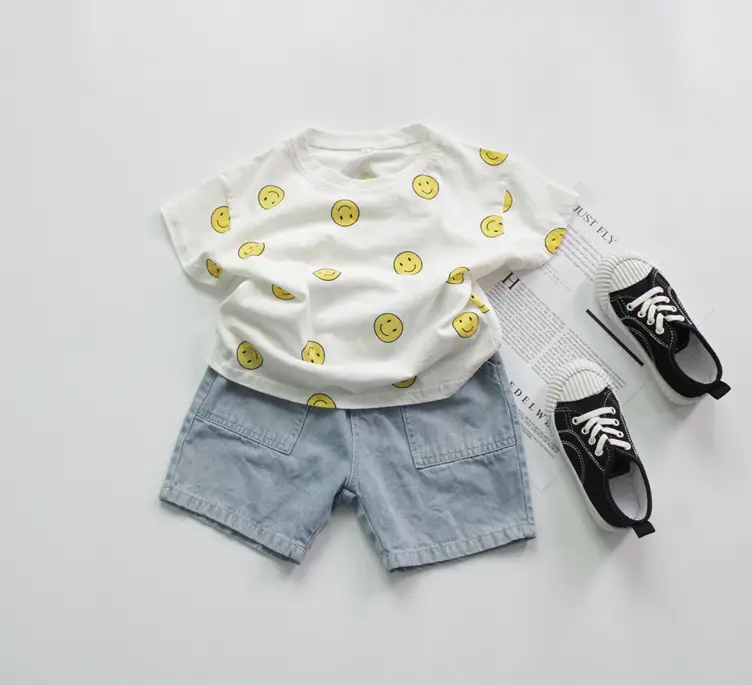 Children's T-Shirt Set Smiley Face Cotton Korean Style — feature 9