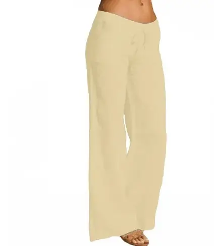 Women's Flared Cotton Linen Trousers White Black Brown Blue - Image 6