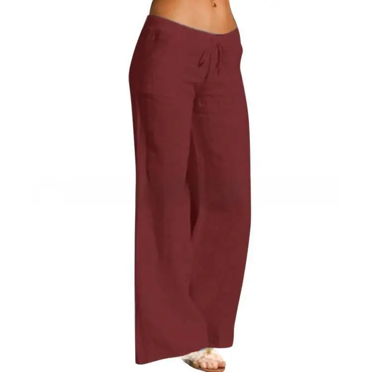Women's Flared Cotton Linen Trousers White Black Brown Blue - Image 8