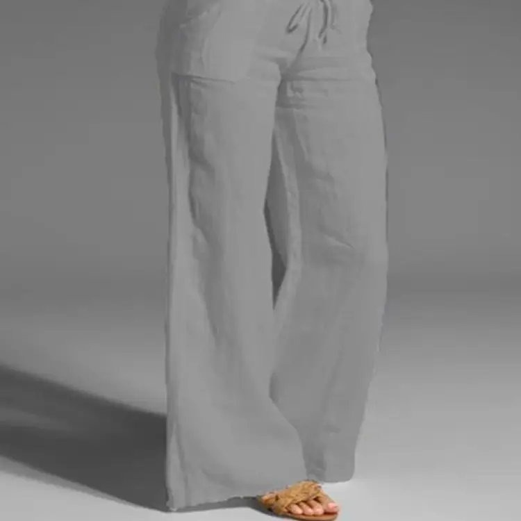 Women's Flared Cotton Linen Trousers White Black Brown Blue - Image 2