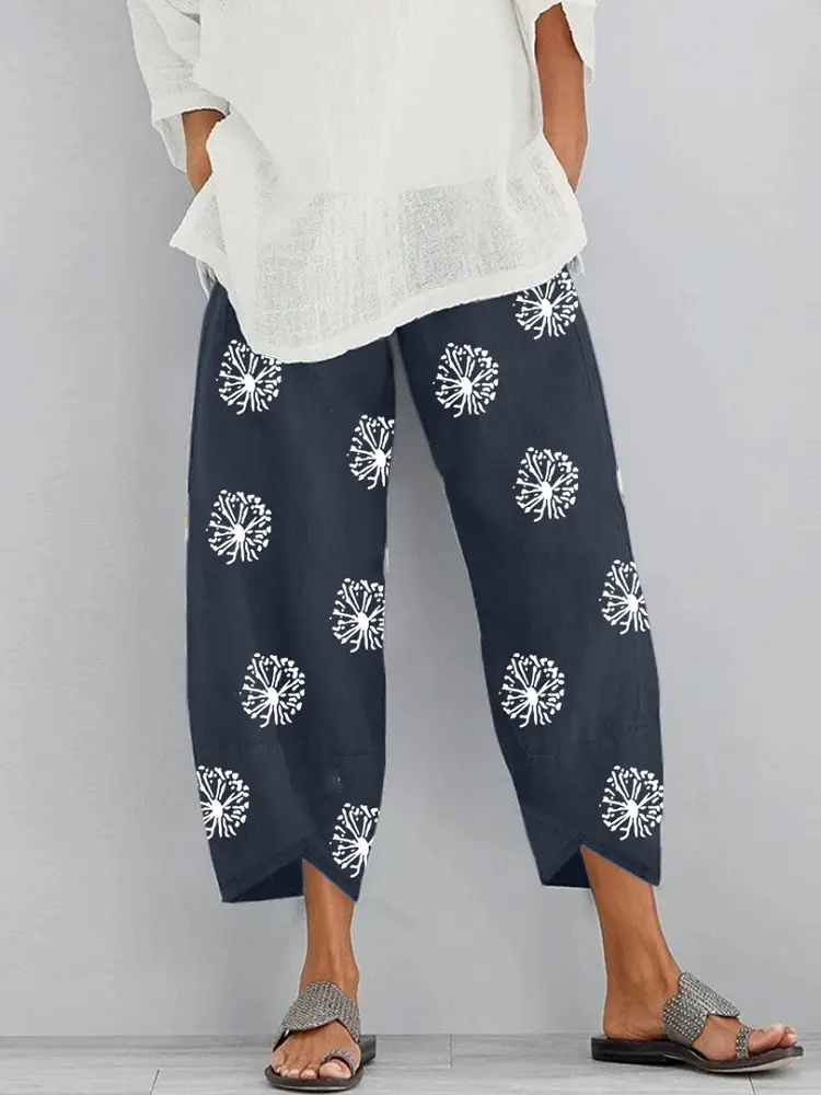 Women's Loose Dandelion Printed Pants with Elastic Waist - Image 7