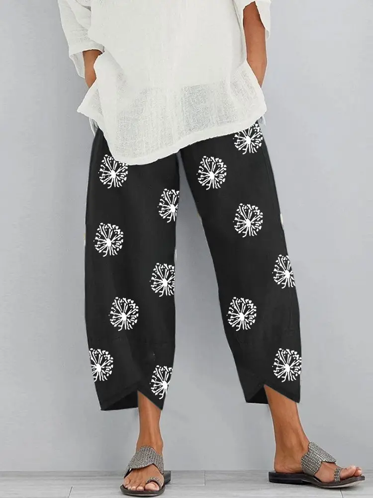 Women's Loose Dandelion Printed Pants with Elastic Waist - Image 8