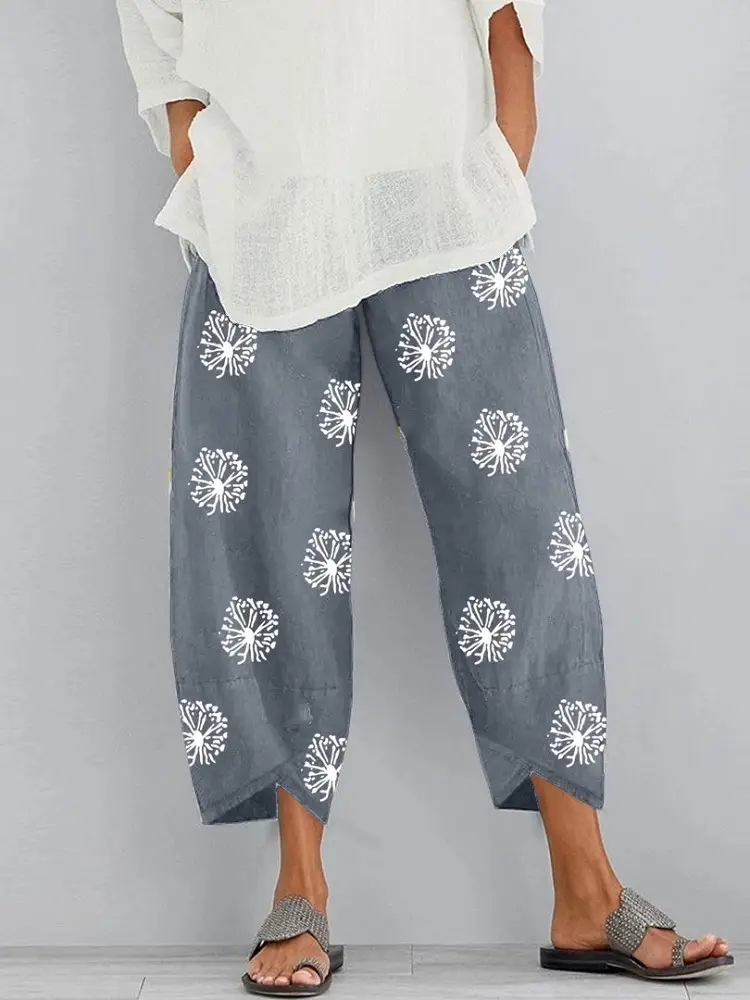 Women's Loose Dandelion Printed Pants with Elastic Waist - Image 9