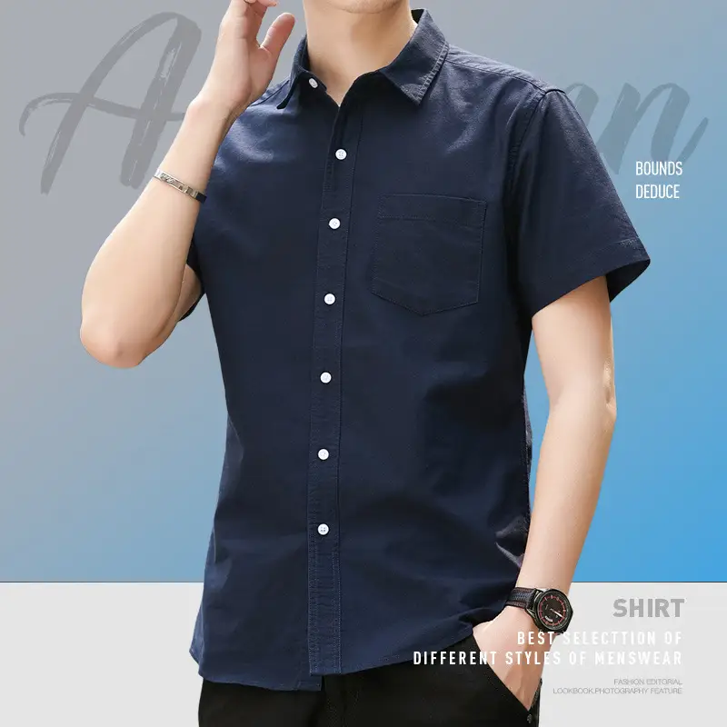 Men's 2020 Summer Short Sleeve Cotton Oxford Shirt with Pocket - Image 6