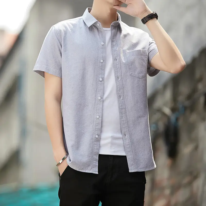 Men's 2020 Summer Short Sleeve Cotton Oxford Shirt with Pocket - Image 7