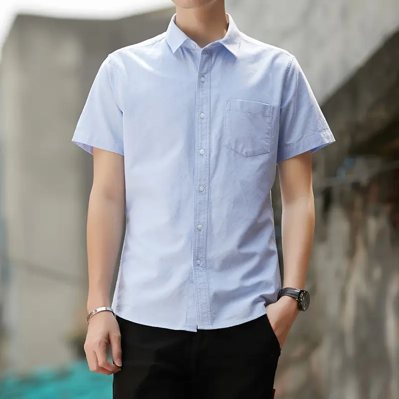 Men's 2020 Summer Short Sleeve Cotton Oxford Shirt with Pocket - Image 8