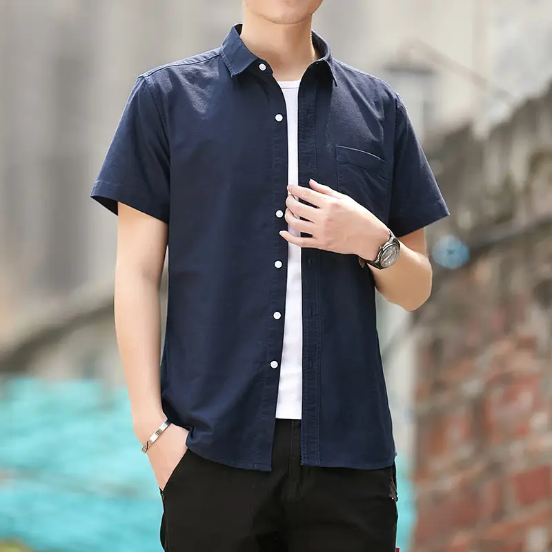 Men's 2020 Summer Short Sleeve Cotton Oxford Shirt with Pocket - Image 2