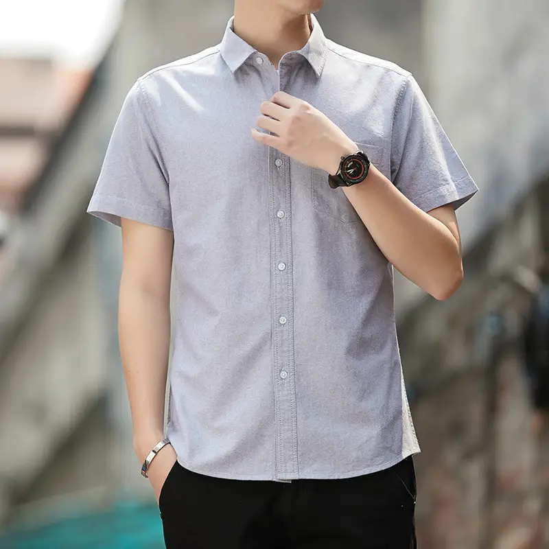 Men's 2020 Summer Short Sleeve Cotton Oxford Shirt with Pocket - Image 3