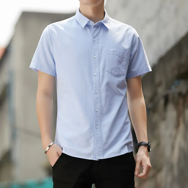 Men's 2020 Summer Short Sleeve Cotton Oxford Shirt with Pocket - Image 4