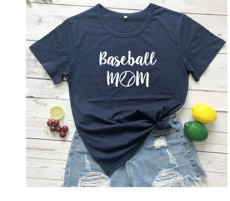 Baseball Mom T-Shirt Grey Short Sleeve - Image 12