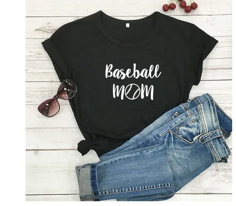 Baseball Mom T-Shirt Grey Short Sleeve - Image 2