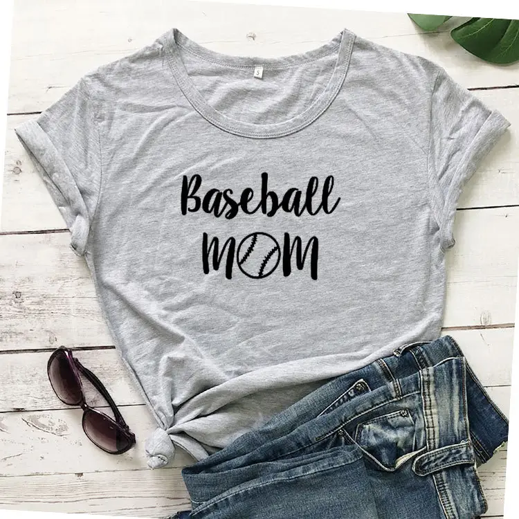 Baseball Mom T-Shirt Grey Short Sleeve - Image 3
