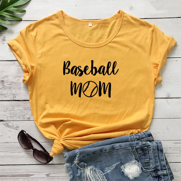 Baseball Mom T-Shirt Grey Short Sleeve - Image 5