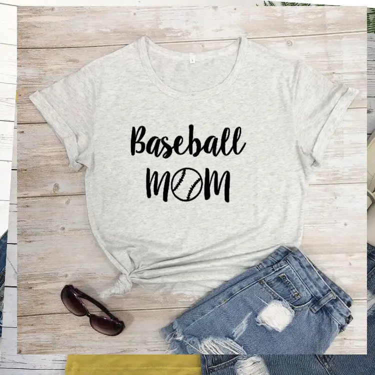 Baseball Mom T-Shirt Grey Short Sleeve - Image 9