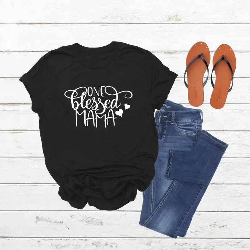 Red T-Shirt with "Blessed Mama" Design