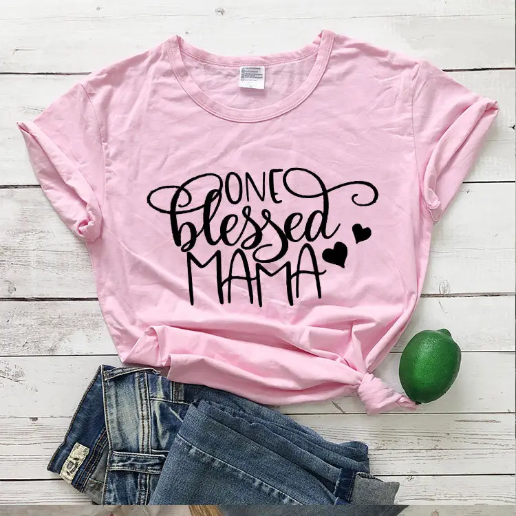 Red T-Shirt with "Blessed Mama" Design